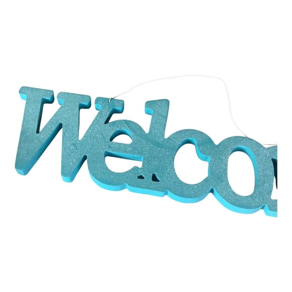 The Spring Shop Blue Glitter Welcome Sign Home Wall Decor Hanging Door Plaque - Picture 5 of 8